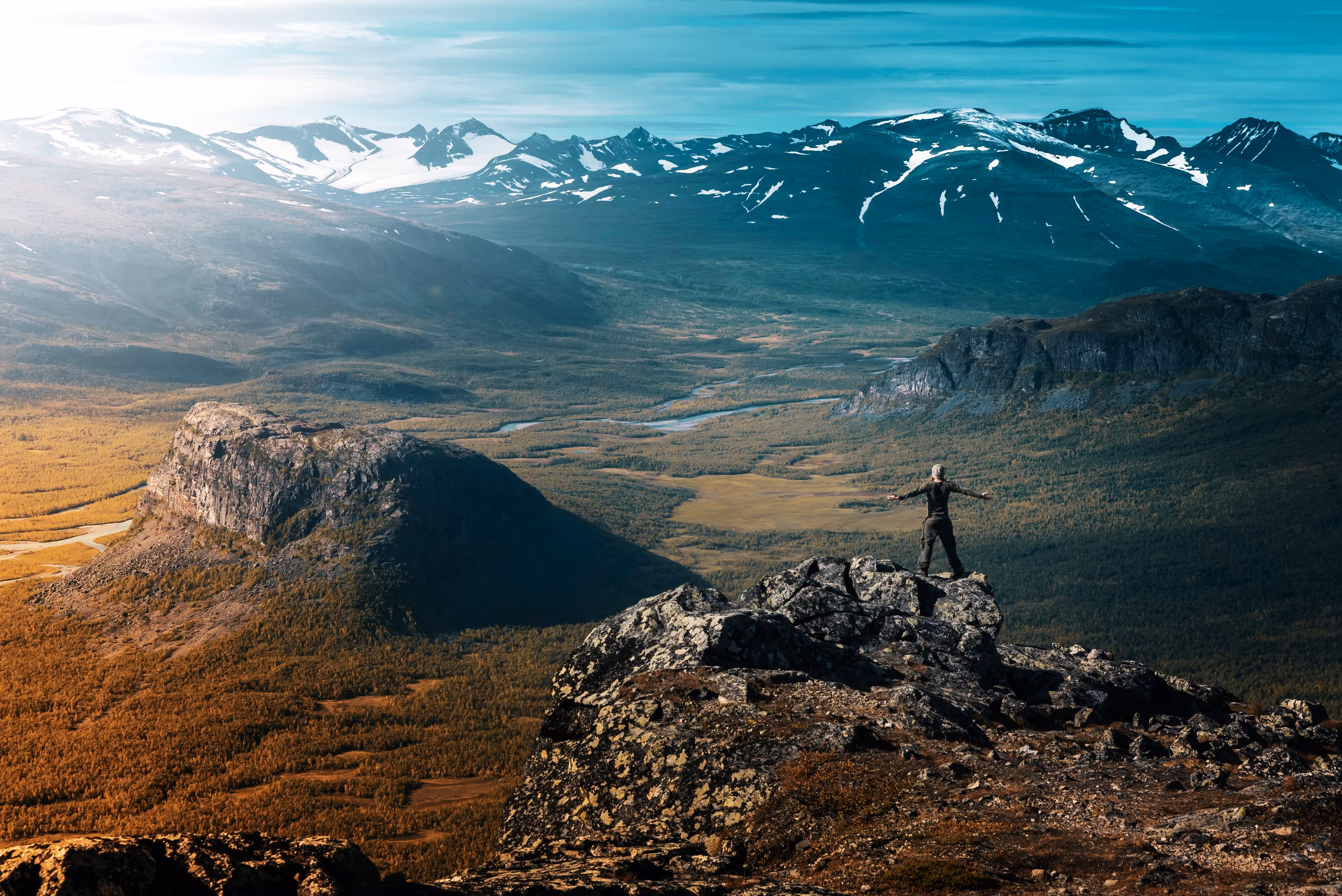 Mountain valley landscape at sunrise